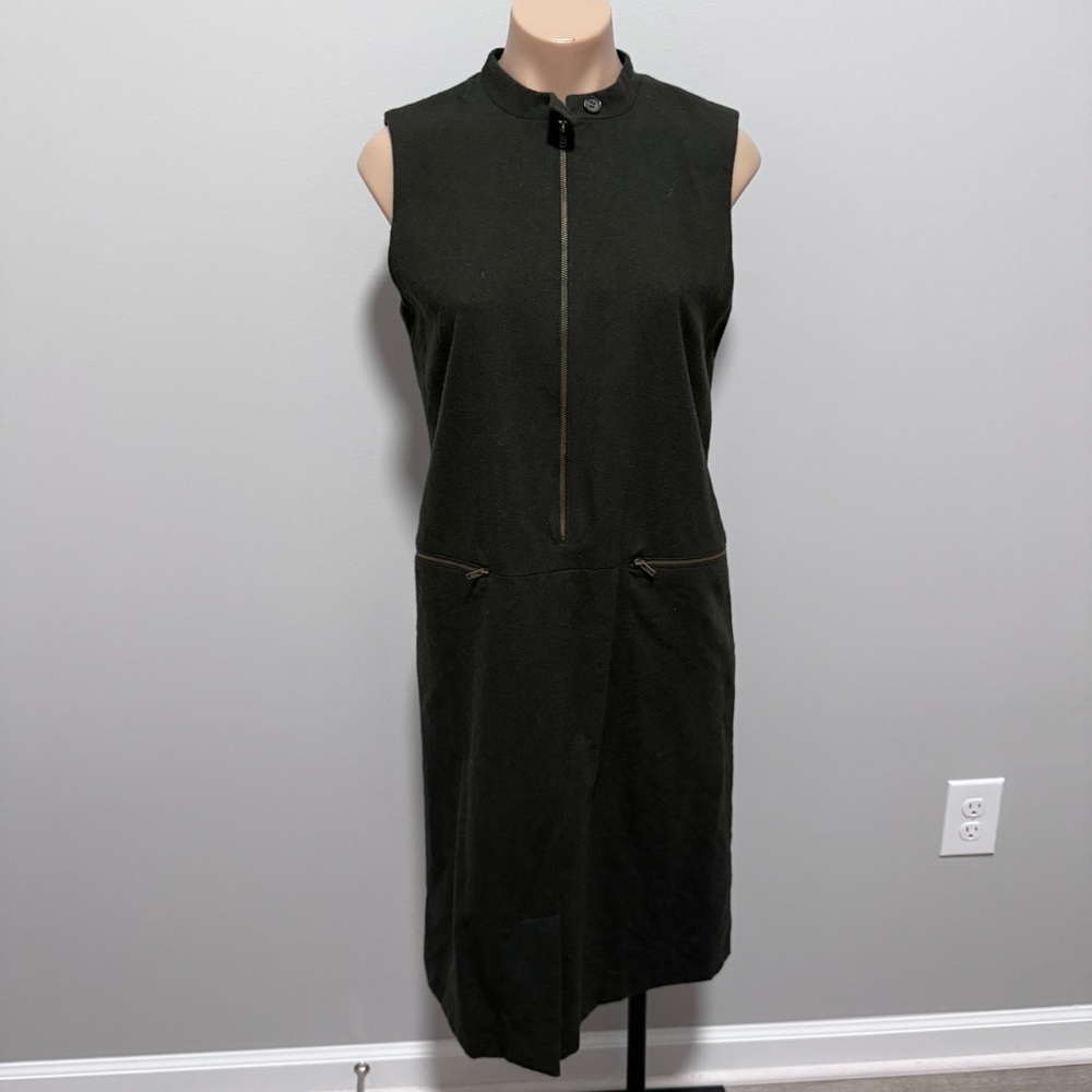 Harvé Benard Holtzman Wool Dark Green Midi Dress 4